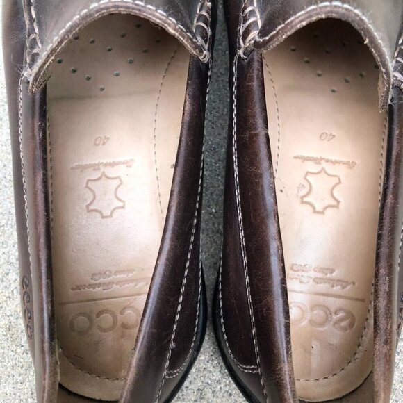 ECCO Leather Driving Loafers Shoes Women's 40 9-9.5 Brown Slip On Designer - Picture 4 of 9